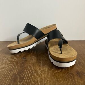 Reef Vista Hi Black‎ Tan Platform Sandals Vegan Leather Cork Footbed Womens 9